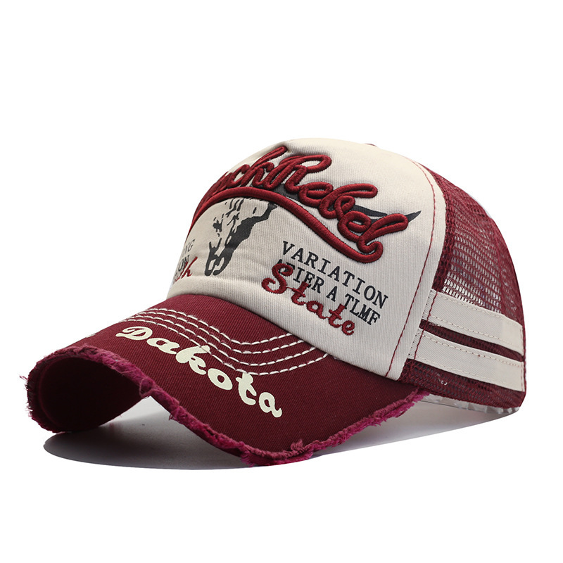 Men's Hats New Style Washed Mesh Baseball Cap Men's Spring And Summer Fashion Bull Head Pattern Letter Embroidered Duckbill Cap Mesh Cap