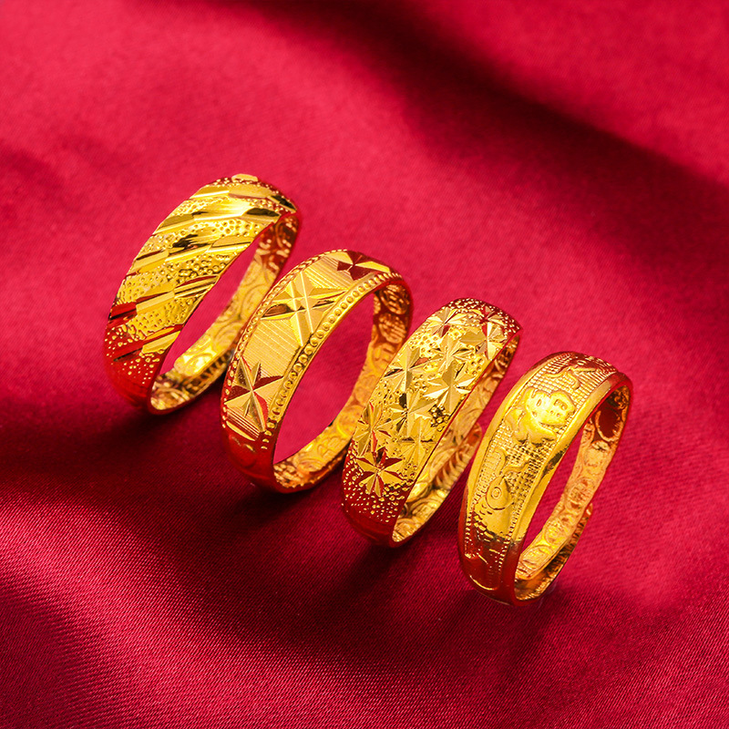 Unisex Brass Gold-plated European Coin Glossy Ring for Men and Women Wearable Gold-plated Pair Ring for Couple Vietnamese Sand Gold Jewelry