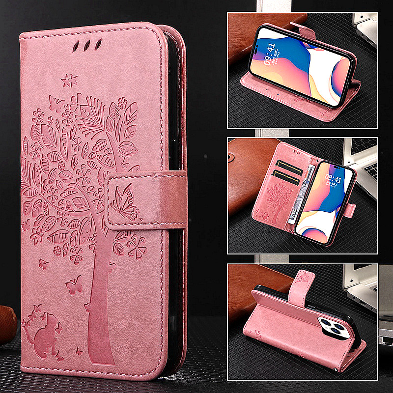 Lovely Embossed Cat Wallet Case for OnePlus 10 Pro 9 8 8T Card Pocket Stand Holder PU Leather Flip Cover for 1+ Nord 2 2