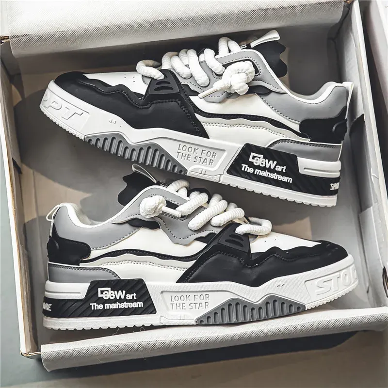 Men's easy to clean skateboard shoes, good grip, breathable lace up sneakers, men's shoes 2024