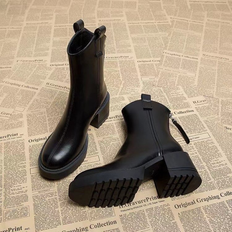 2023 New Martin Boots Women's English Boots Autumn And Winter Chunky Suede High-rise Boots