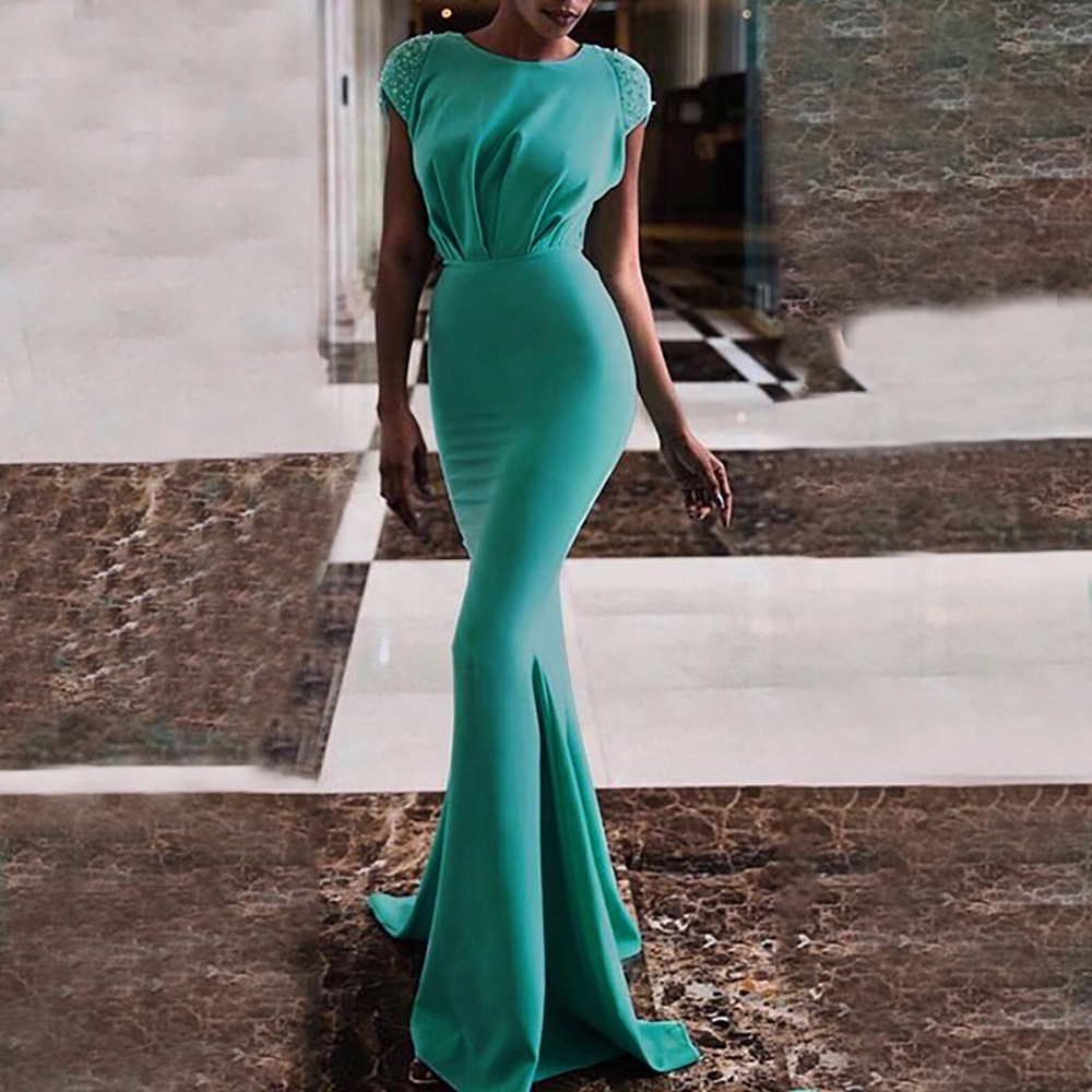 Women's new lace sequins ribbon bow fishtail evening dress slim fit hip temperament dress