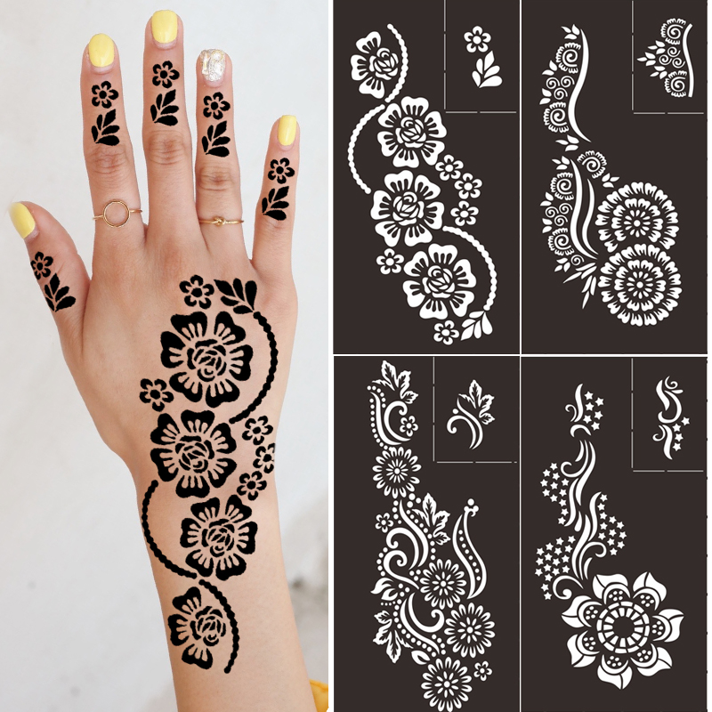 Reusable Temporary Henna Tattoo Stencil Hand Arm Sleeve Face Tattoo Supplies Stencils for Airbrush Painting Template DIY Indian
