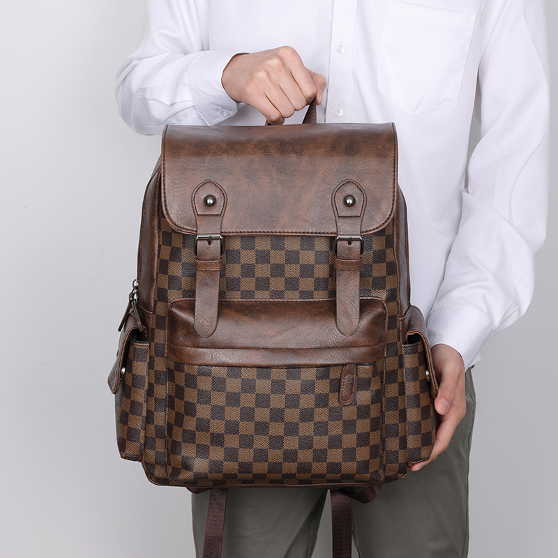 Men's backpack, European and American fashion plaid backpack, trendy brand, large capacity travel leisure backpack, computer bag
