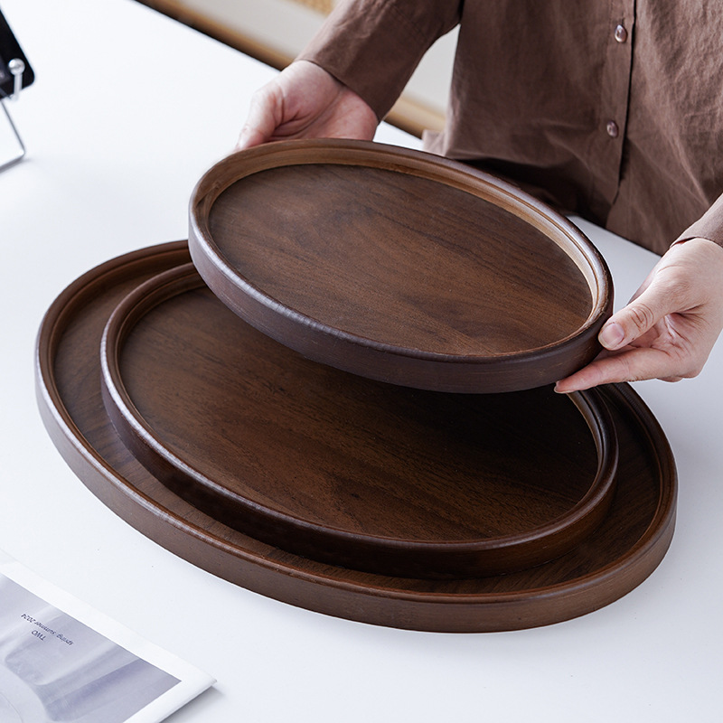 Walnut Color Round Commercial Household Hotel Tea Cake Snacks Dessert Dried Fruit Bamboo Wooden Tray