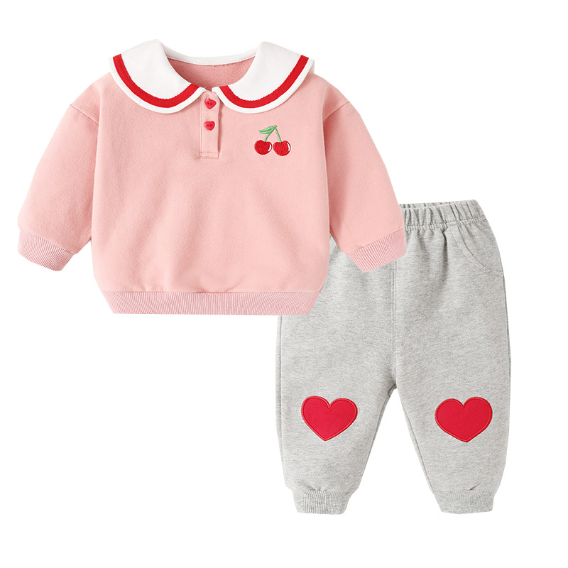 Baby Clothes Hoodie Suit Trousers Doll Collar Autumn Dress Spring And Autumn Infant Girls Baby Children Two-piece Set