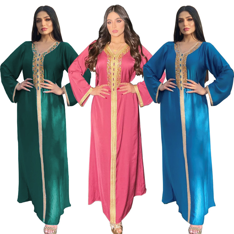 Women's Clothing Dress Hot Diamond Ribbon Lace Abaya Dubai Muslim Fashion Robe
