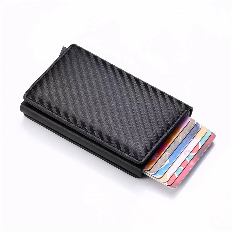 Wallet men's anti-theft brush anti demagnetization carbon fiber RFID aluminum alloy card bag bank card bag PU high-end fashion coin purse