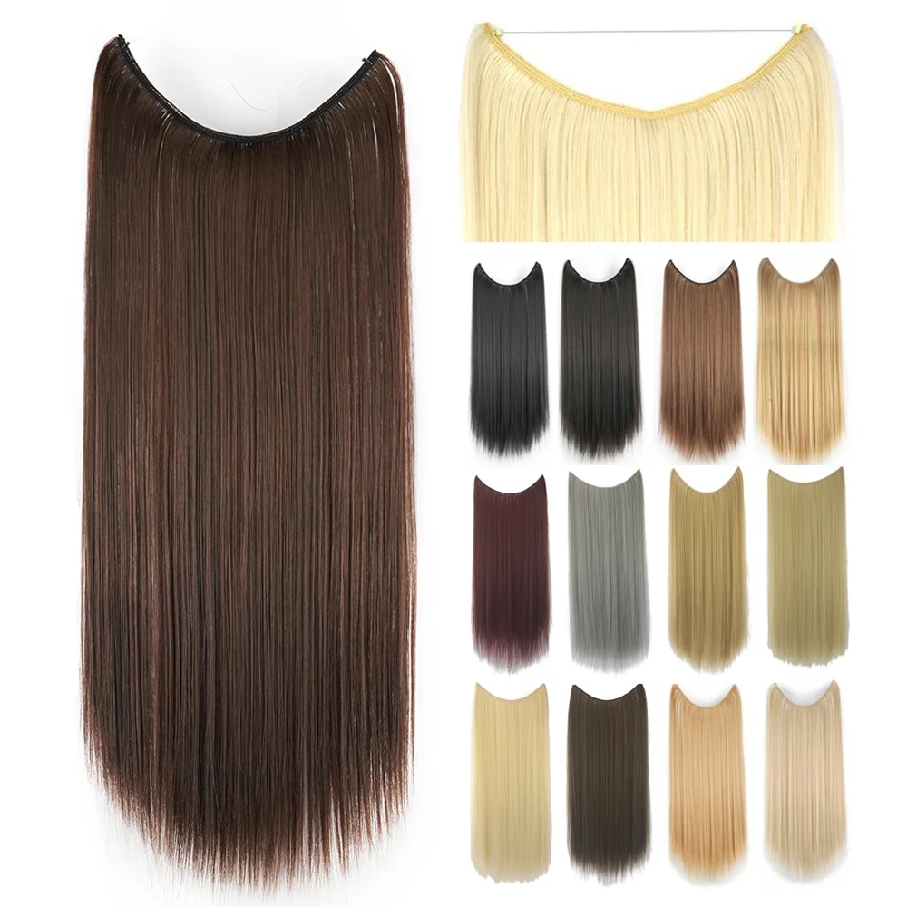 Long Straight Brown Synthetic Extensions Fish Line Invisible Hairpiece Hair Accessories Cabelo Perruque Postiche
