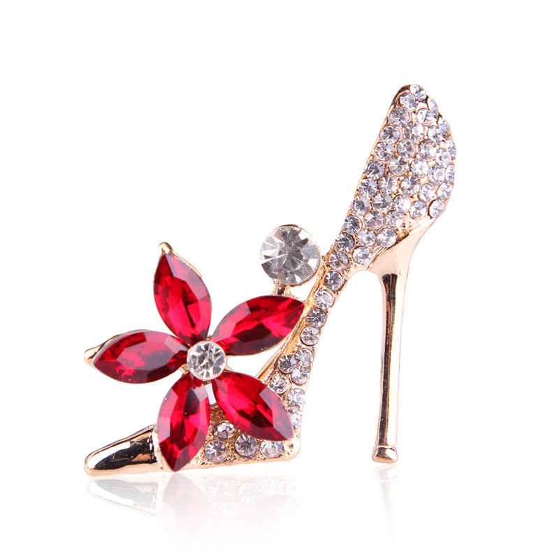 Korean fashion trend all match crystal rhinestone high heels brooch pin accessories