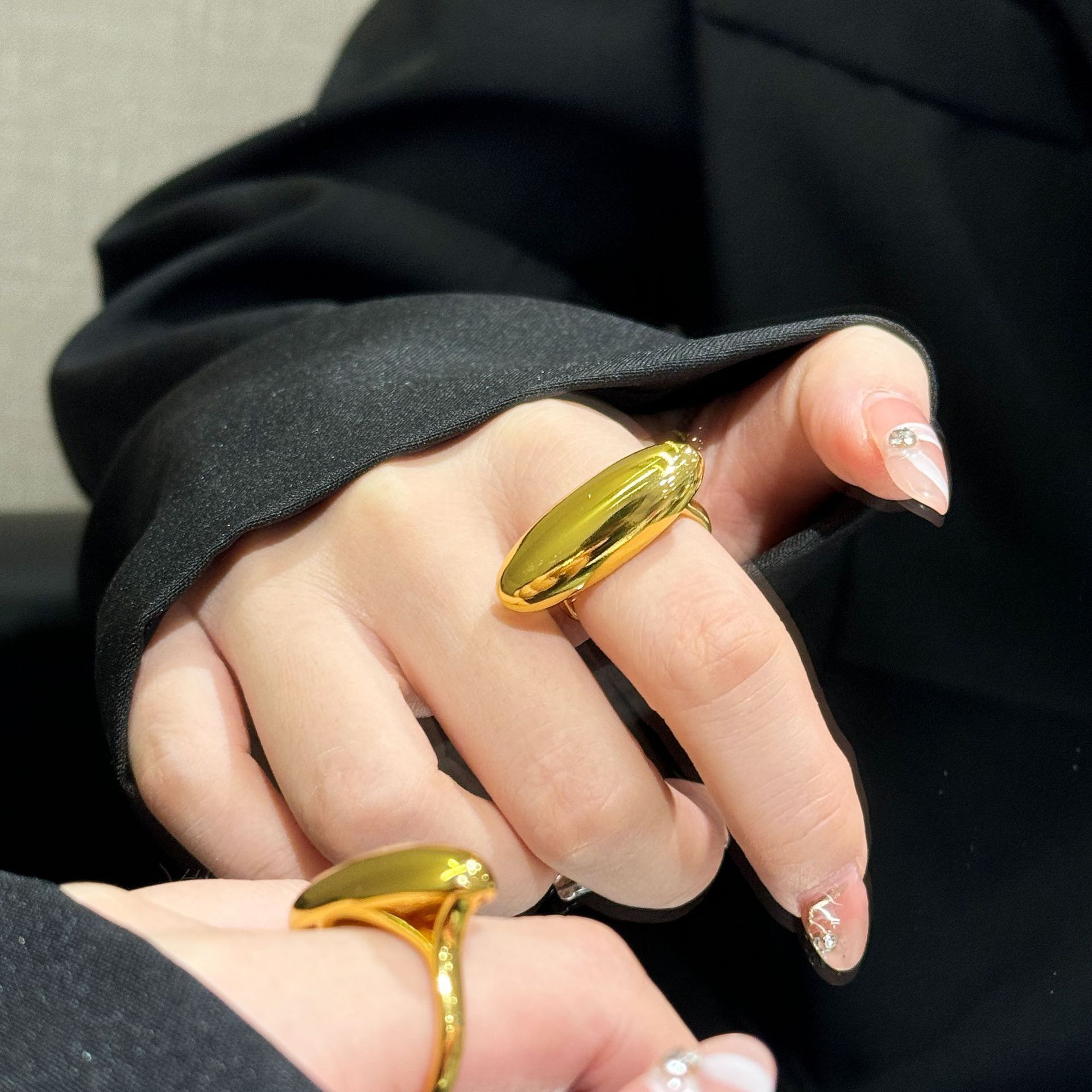 fashion geometric oval ring female glossy design exaggerated open index finger ring ring