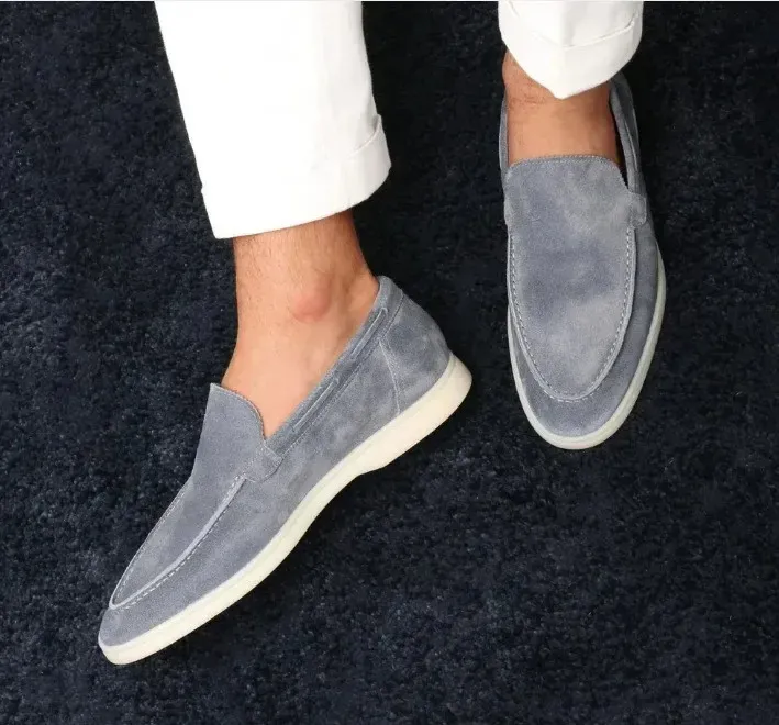 Yacht Loafers Frosted Suede Slipon Driving Flat Shoes 4 Season Walking Lazy Mules Round Toe Penny Casual Man Big Size