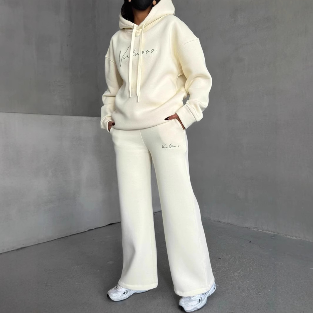 Damenbekleidung Übergroßes Hoodie- und Jogger-Set – Lazy Chic-Loungewear mit Buchstabendruck, zweiteiliges Outfit für Damen (Blau/Pfirsich/Schwarz/Weiß)