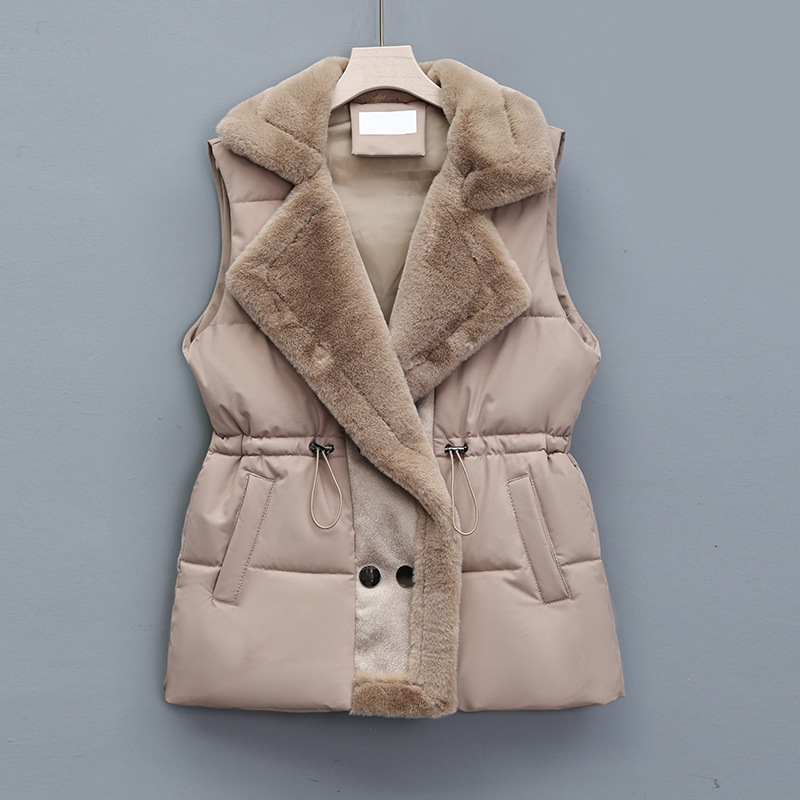 Women's Clothing Splicing Down Cotton Vest For Women Winter Outerwear Autumn And Winter New Fur Integrated Lapel Waist Vest