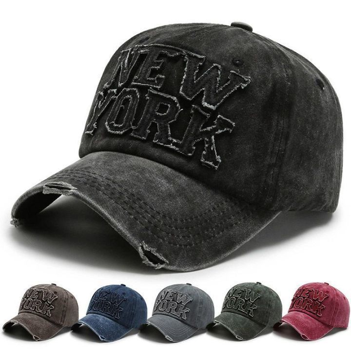 Hat Men's wash cloth letter embroidery Baseball cap American street worn cap casual Sun hat