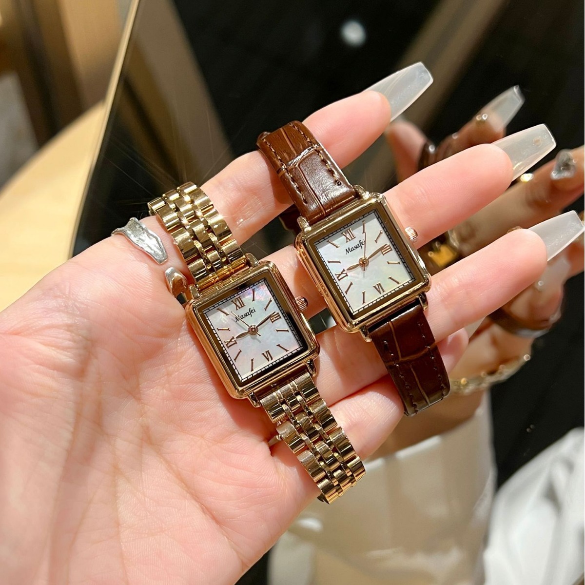 Women's Watches Small Square Watch Fritillary Watch Name Slow Wind Casual Women's Watch Quartz Women's Watch Exquisite Couple Thin Model