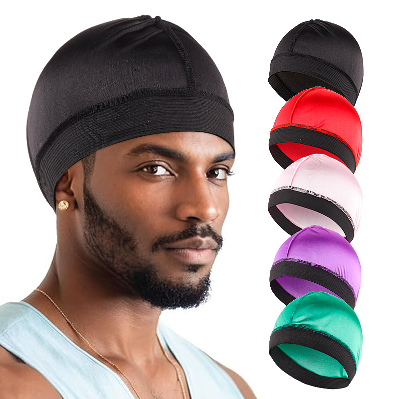 Men's Headwrap Silk Breathable Base Wig Cap Wide Brim Elastic Satin Wave Cap Outdoor Leisure Wave Cap