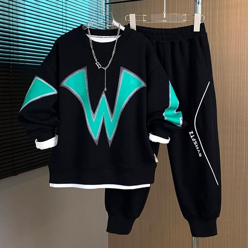Teenage And Guys Little Young Men Clothing Boys Suits 2024 New Fashion Sports Sweatshirt Sweatpants Stylish Two Piece Children's Fashionable