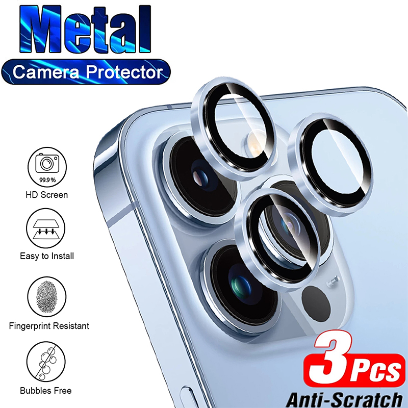 3PCS Metal Camera Lens Glass for iPhone 14 Pro Max 14 Plus Metal Lens Screen Protector for iPhone 13 12 11 Pro Max 13 Mini Glass