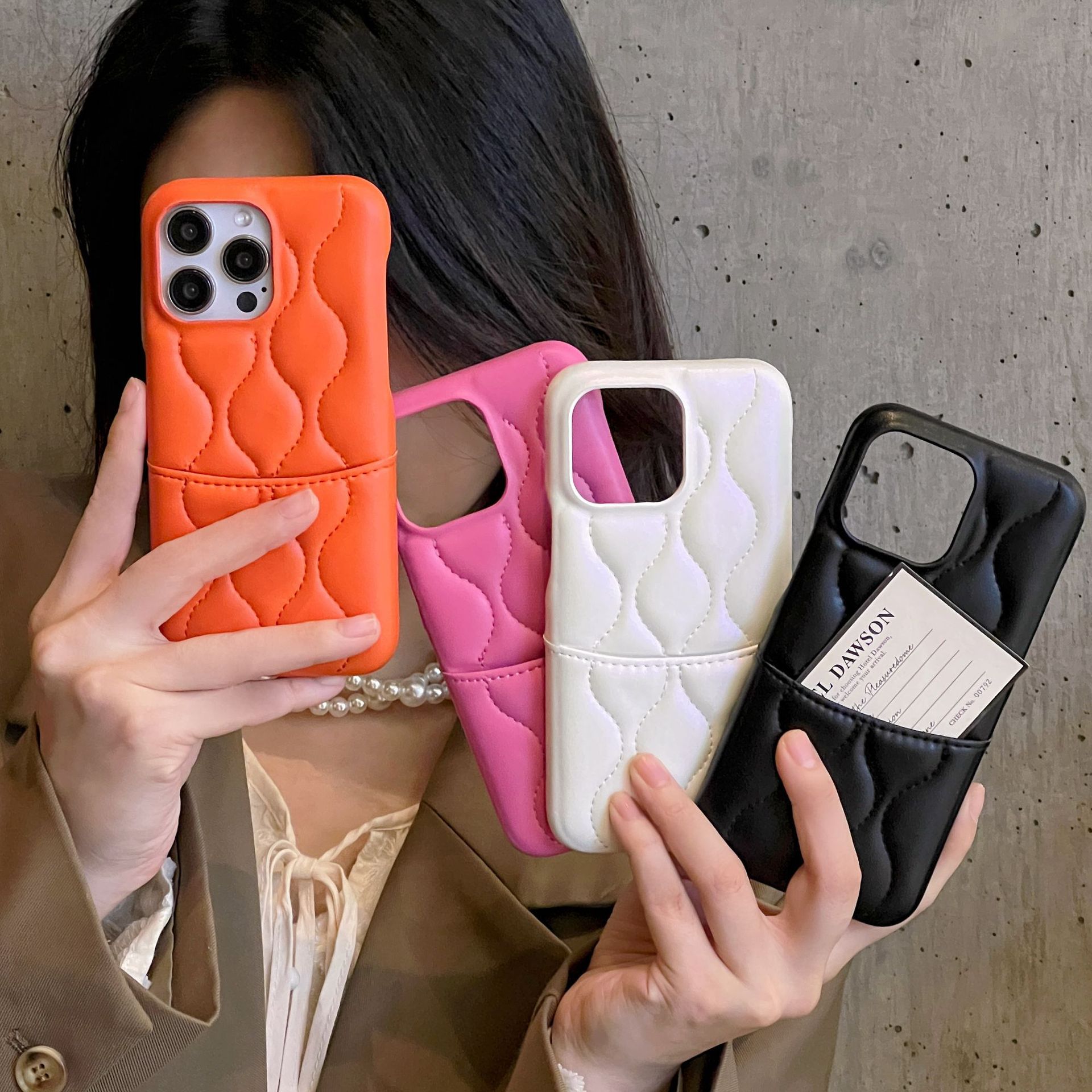 Mobile phone case leather down jacket suitable for iphone15Promax Apple 14 card holder mobile phone case 13 card version 12