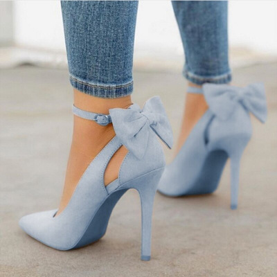 Fashion Plus Size 34-43 Bowknot Shoes Women Pointed Toe High Heels Woman Thin Heels Ladies Sexy Pumps Ladies Buckle