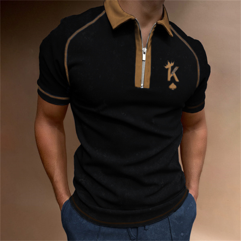 Western fashion trend brand pattern 3D printed Polo zipper short-sleeved men's shirt