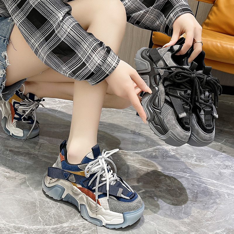 Retro Daddy Shoes Women's Heightening Shoes 2023 New Breathable All-match Thick Bottom Fried Street Casual Small Sneakers