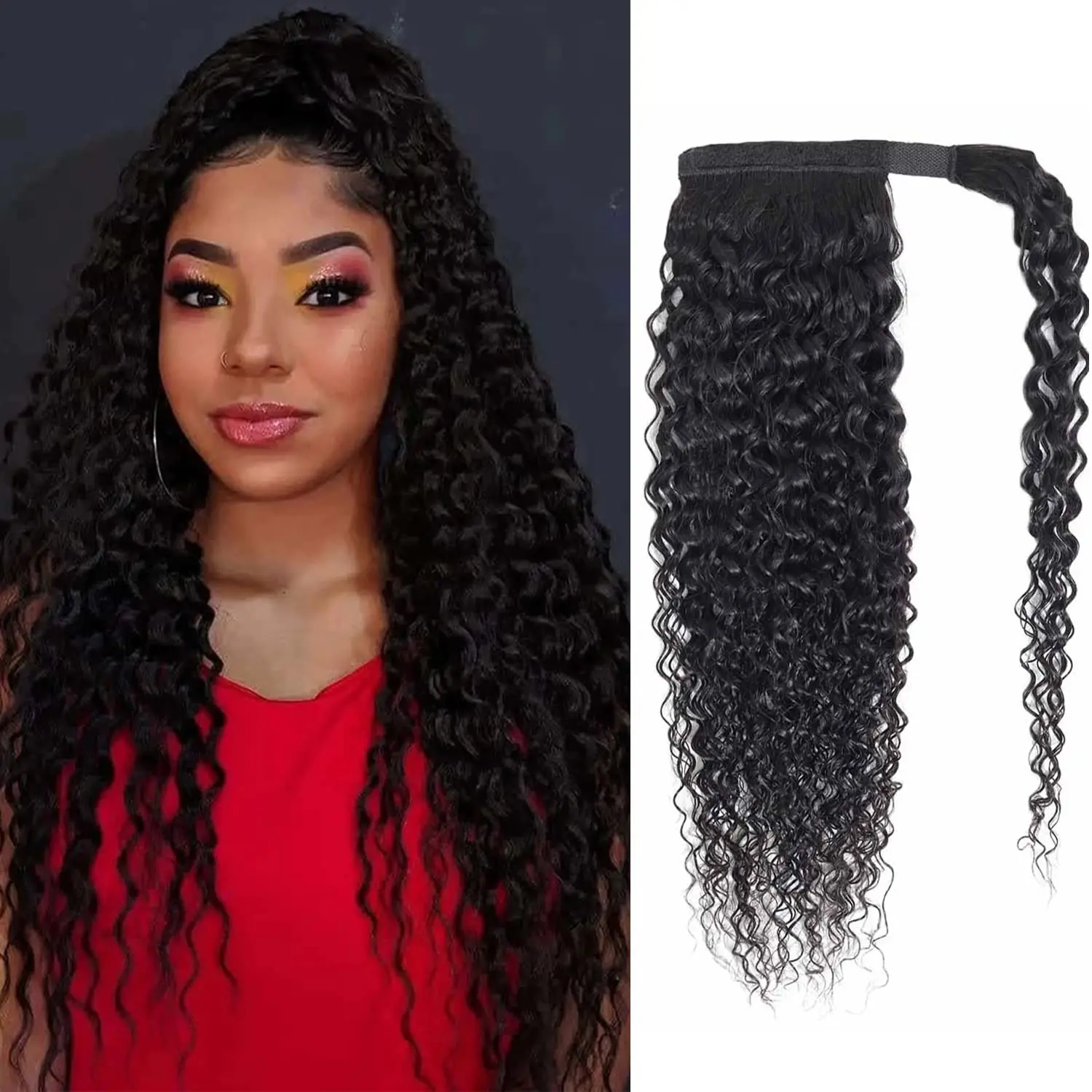 Kinky Curly Ponytail Human Hair Extensions Remy Hair