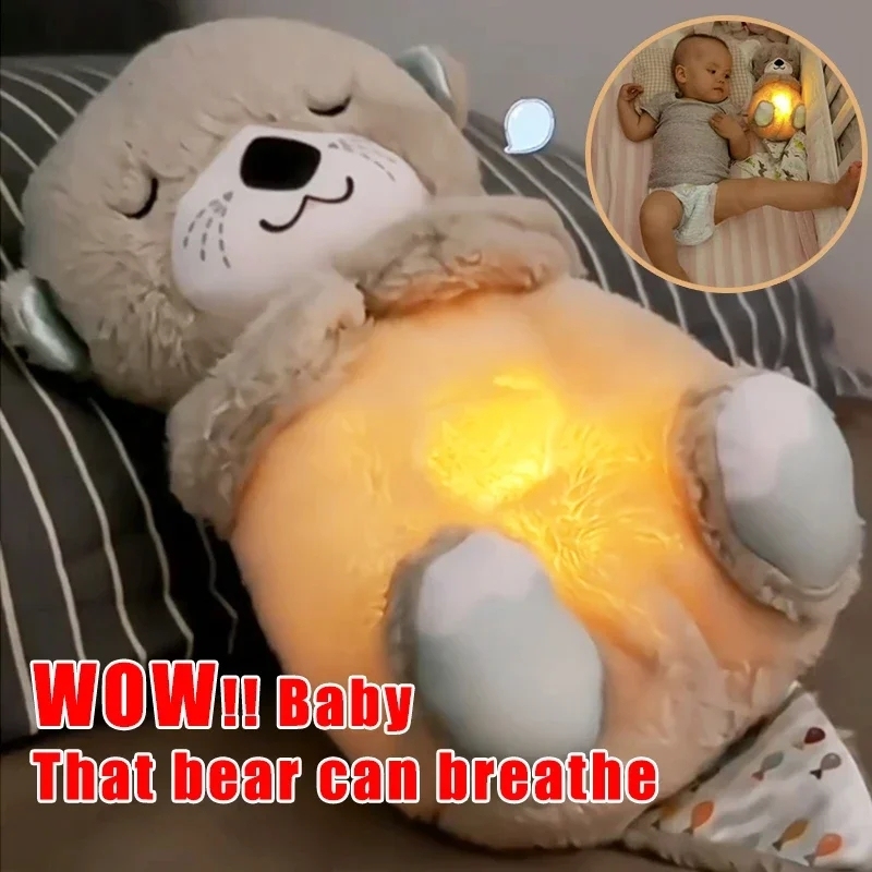 Baby Breathing Bear Mother-kids Soothing Otter Plush Doll Toy Baby Kids Soothing Music Sleeping Companion Sound And Light Doll