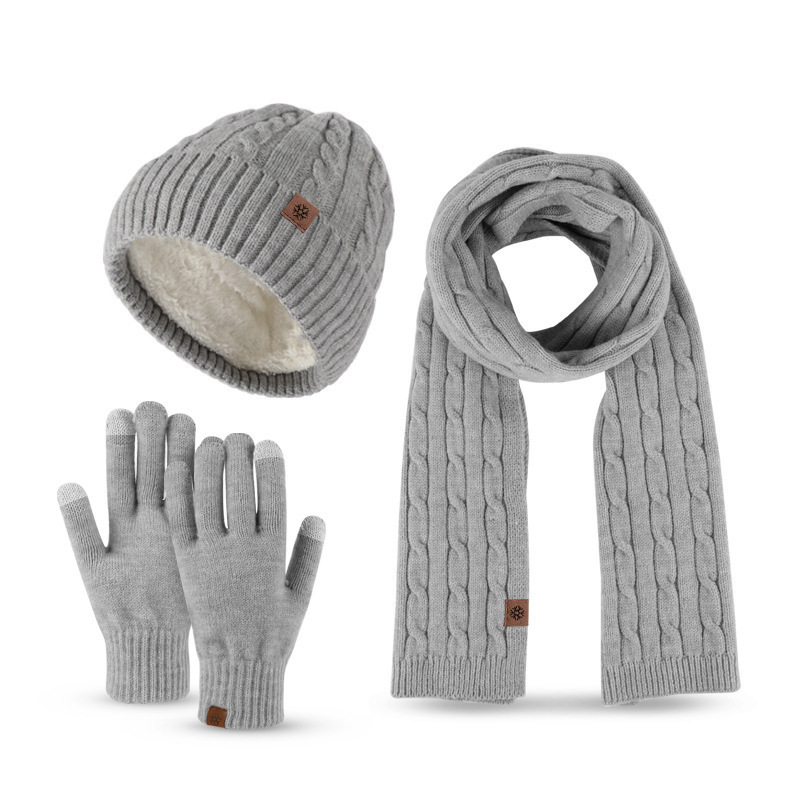 Unisex new knitted hat scarf gloves three piece set winter women's cold proof warm scarf three piece set men