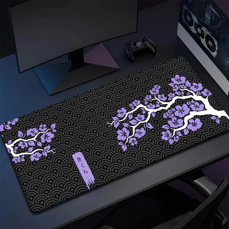 Large Gamer Mousepad Purple Cherry Blossom Keyboard XXXL Mouse Pc Accessories Rubber Desk Mat 90x40