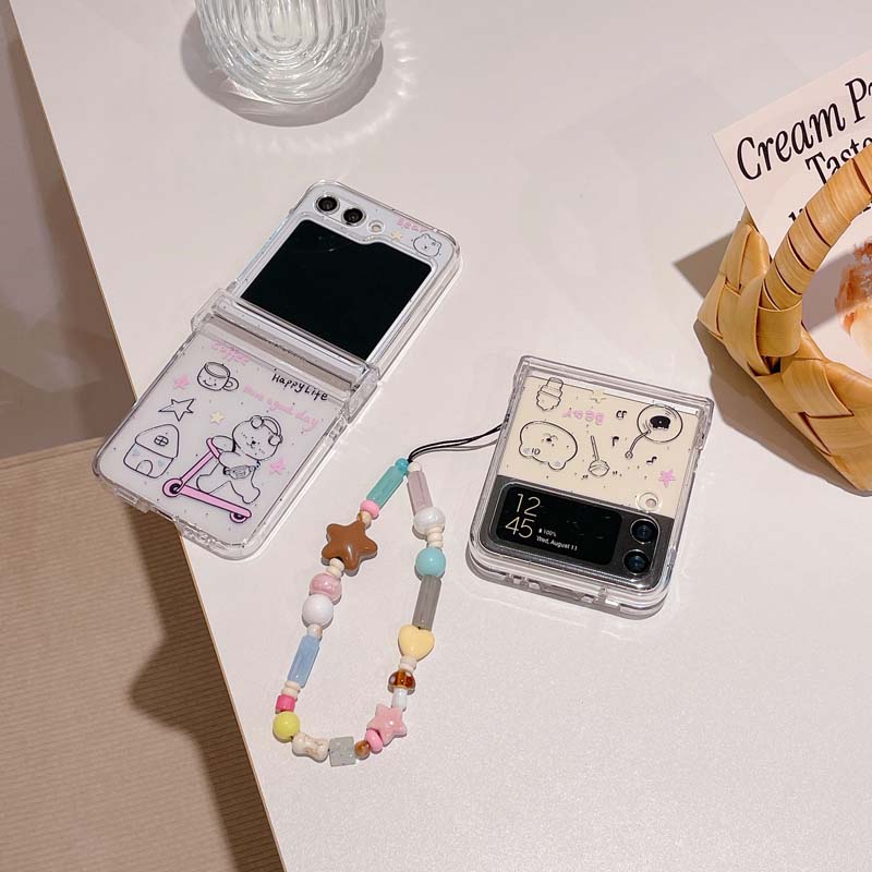 Cartoon Bear Skate Wrist Strap Anti Knock Back Case for Flip6 Flip5 Flip4 Flip3 Phone Case for Samsung Galaxy Flip 6 5 4 3 Capa