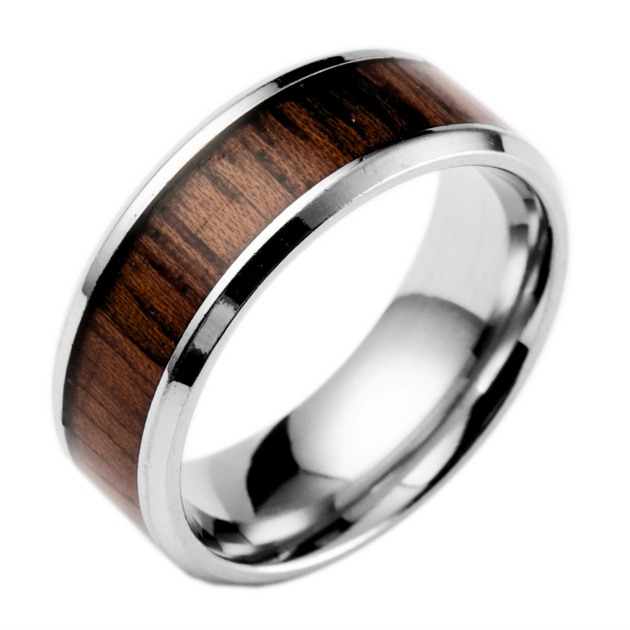ring popular couple wedding ring inlaid teak titanium steel ring stainless steel jewelry