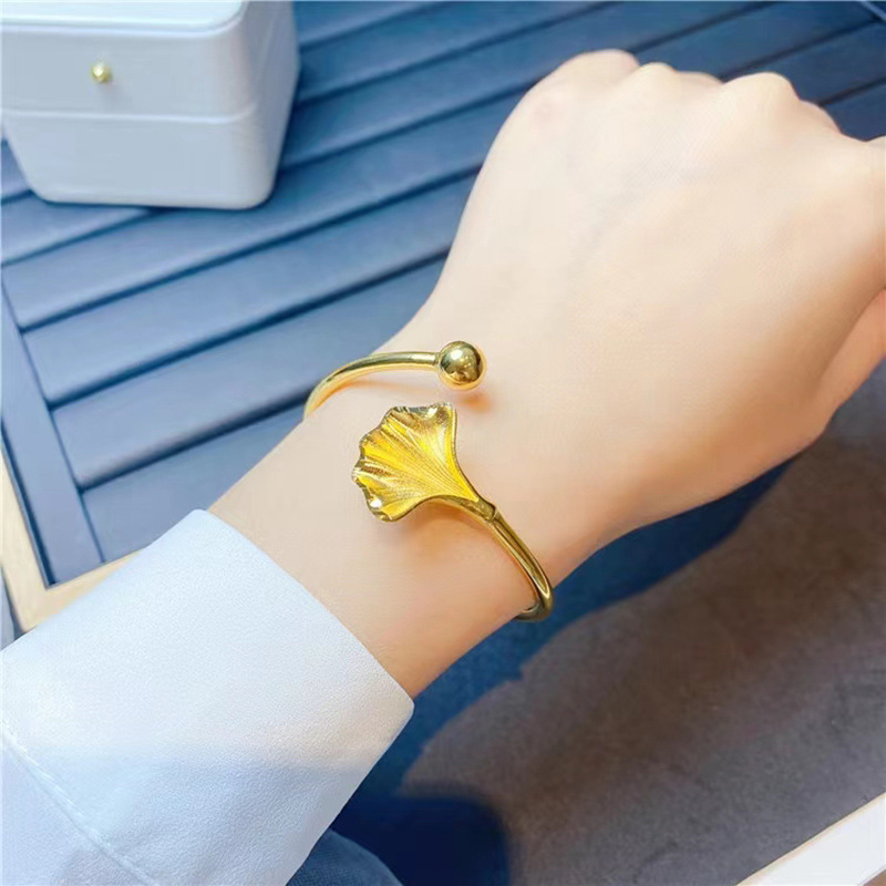 Sand gold one leaf rich ginkgo open adjustable bracelet copper gold plated women's bracelet simple exquisite ginkgo bracelet
