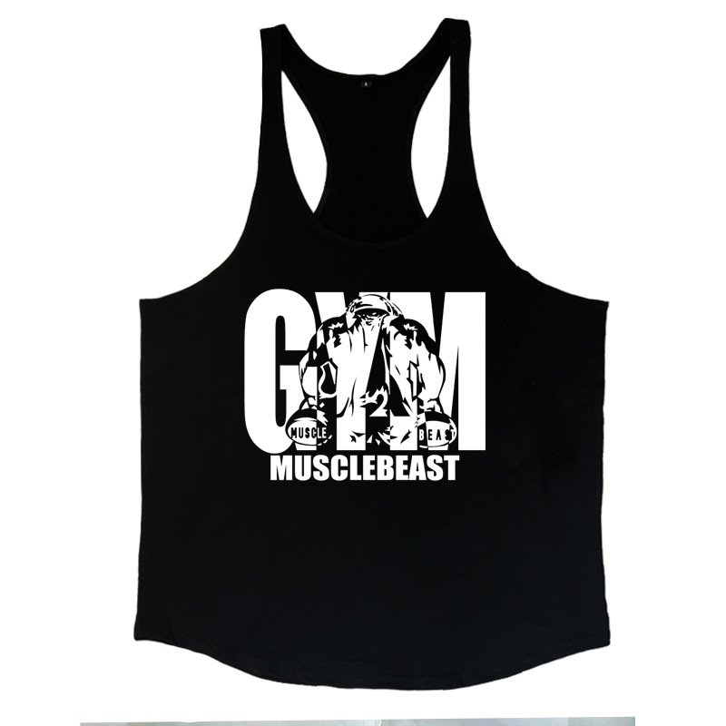 Men's Clothing Muscle Fitness Bodybuilding Vest Fashion Sports Training Loose Printed Round Hem