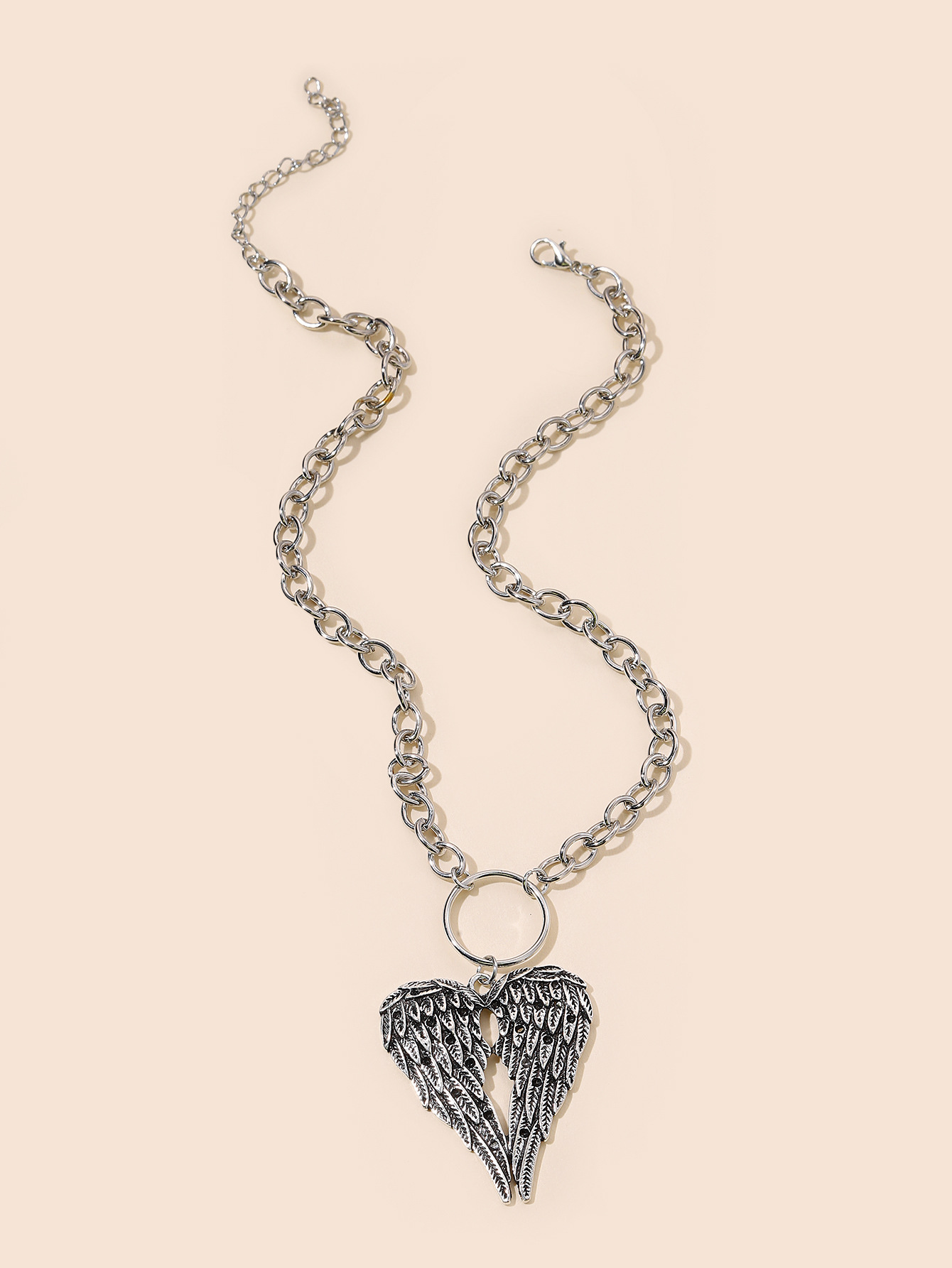 Cross-border hot selling fashion retro personality angel wings pendant round necklace