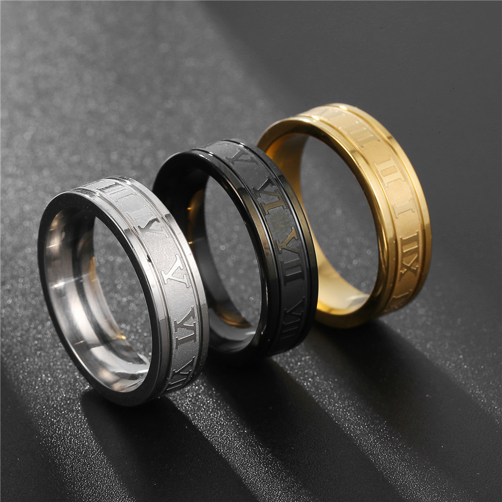 Hip Hop Punk Titanium Steel Ring For Men Stainless Steel Roman Numeral Ring All Match Couple Ring