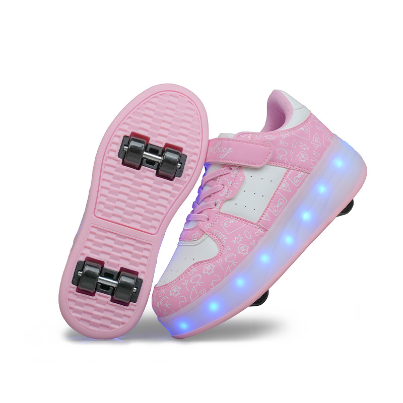 Cross Border Foreign Trade Running Shoes For Boys And Girls Four Wheel Double Wheel LED Flashing Lights Automatic Invisible Roller Skates Batch