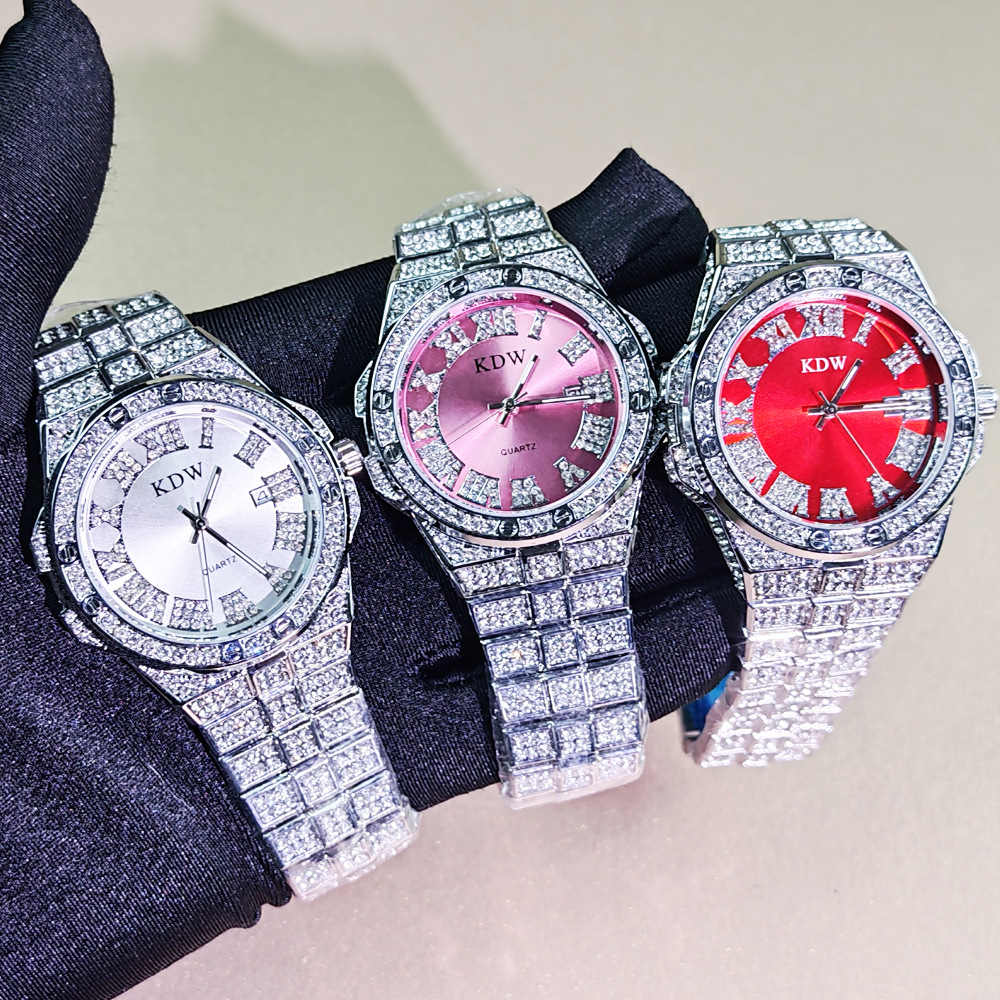 Hiphop Watch Hip Hop Men's Steel Belt Diamond Watch Waterproof Calendar Quartz Watch Men's Watch WATCH