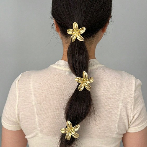 Cross Border European And American Golden Bauhinia Large Hair Ring Popular Back Of The Head Hair Rope Ladies High End Hair Accessories Hair Rope