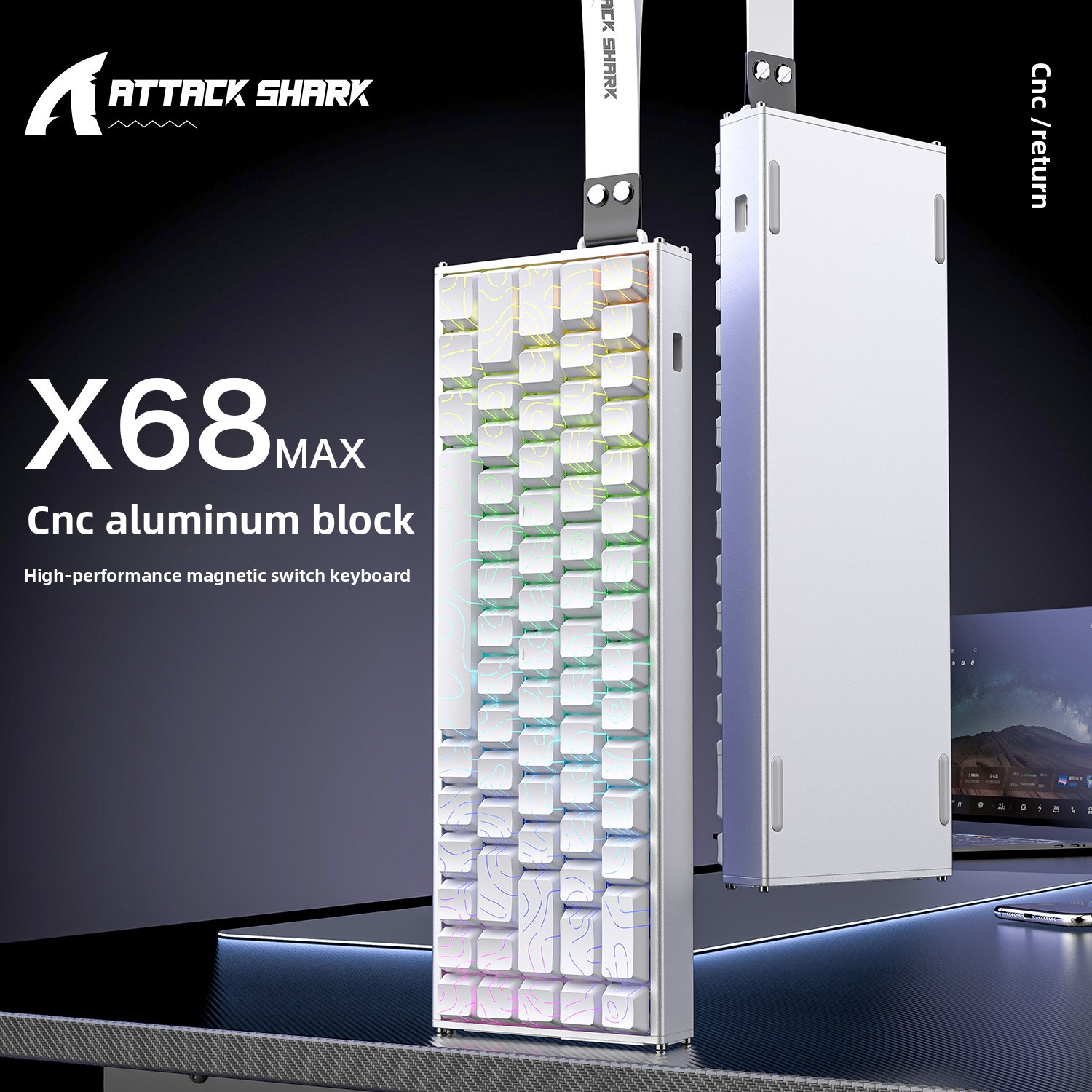 ATTACK SHARK X68MAX Aluminum Lump Lump Magnetic Axis Keyboard 8K Game CNC Mechanical RGB Light Keyboard