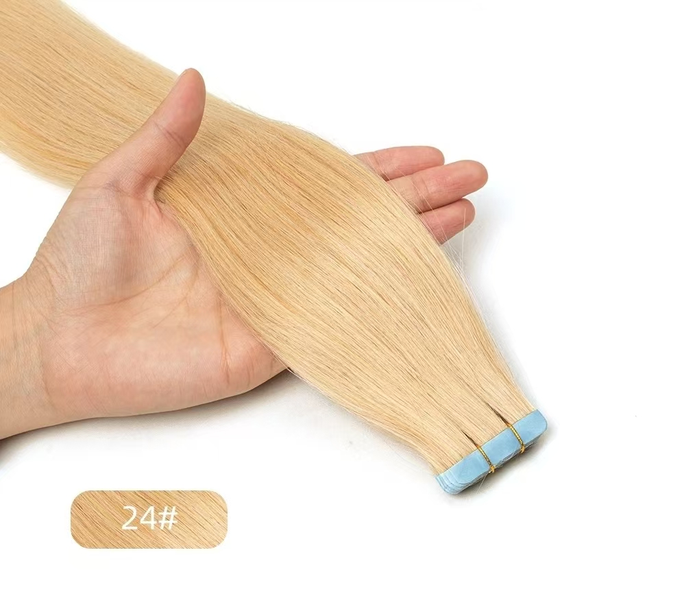 Invisible #24 Blonde Tape in Hair Extensions Straight 100% Real Human Hair Seamless Skin Weft Tape Hair Extension 20pcs/Pack