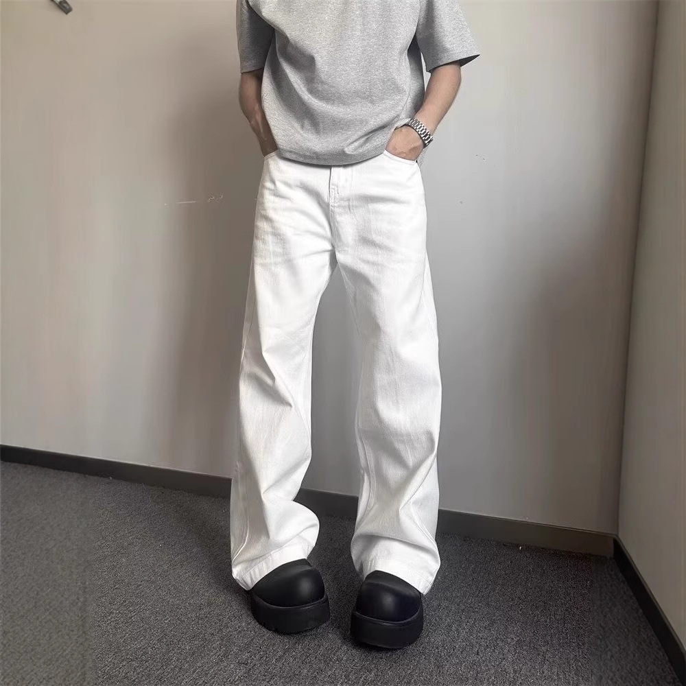 Cleanfit Weiße Machete Jeans Herren American High Street Vibe Hose Hohe Taille Schlanke Gerade Schlaghose