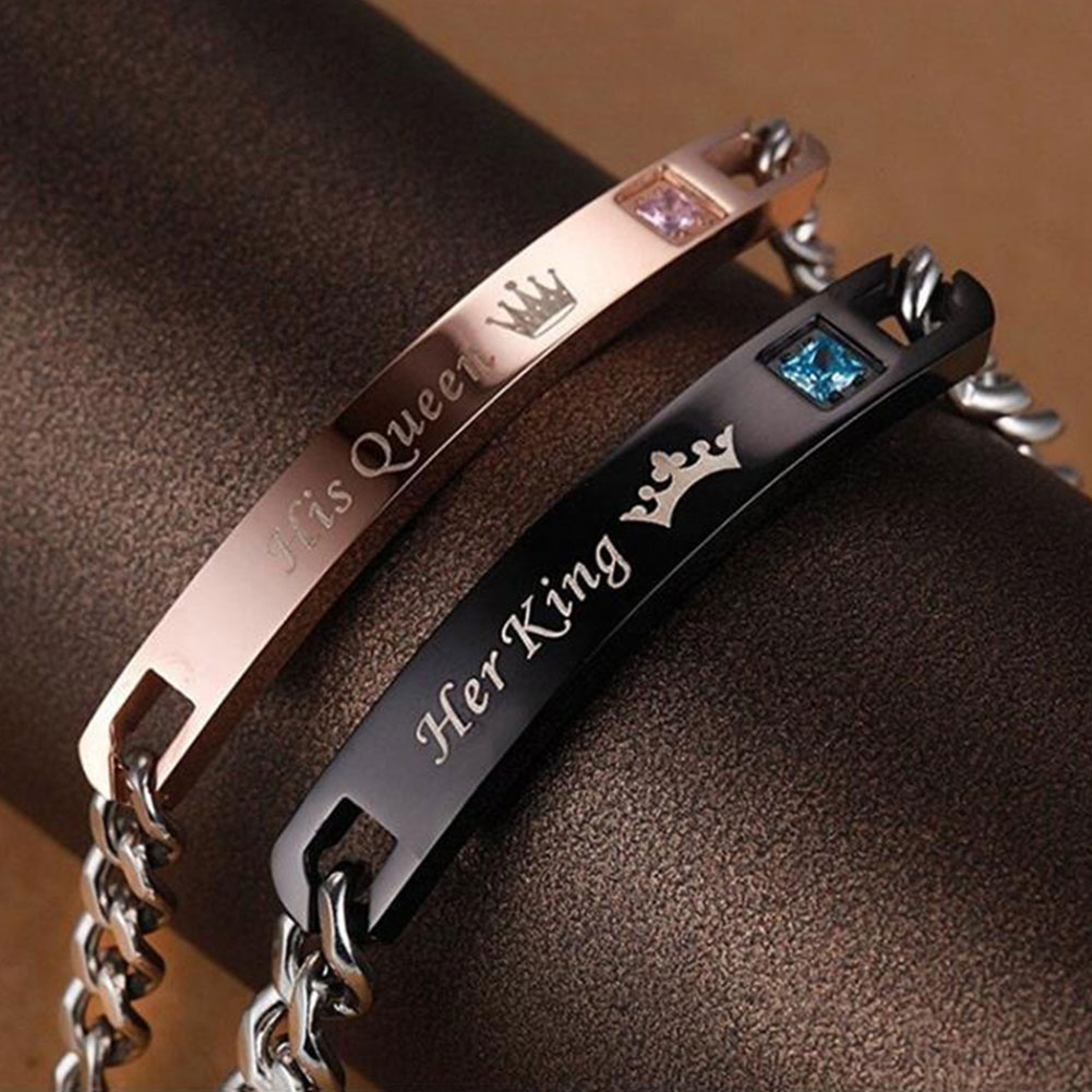Yamaler Fashion His Queen Her King Titanium Steel Couple Bracelets Wrist Chain Jewelry