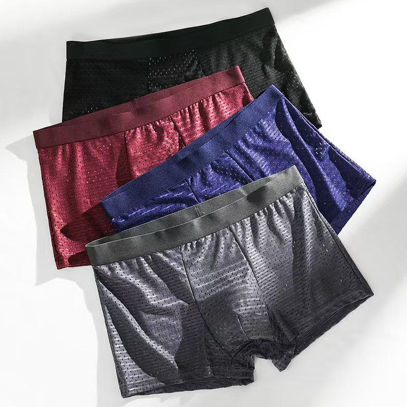Men's Breathable Mesh Boxer Briefs With Graphene Lining - Ultra-Soft Ice Silk Fabric, Anti-Chafing & Odor Control - Lightweight Comfort