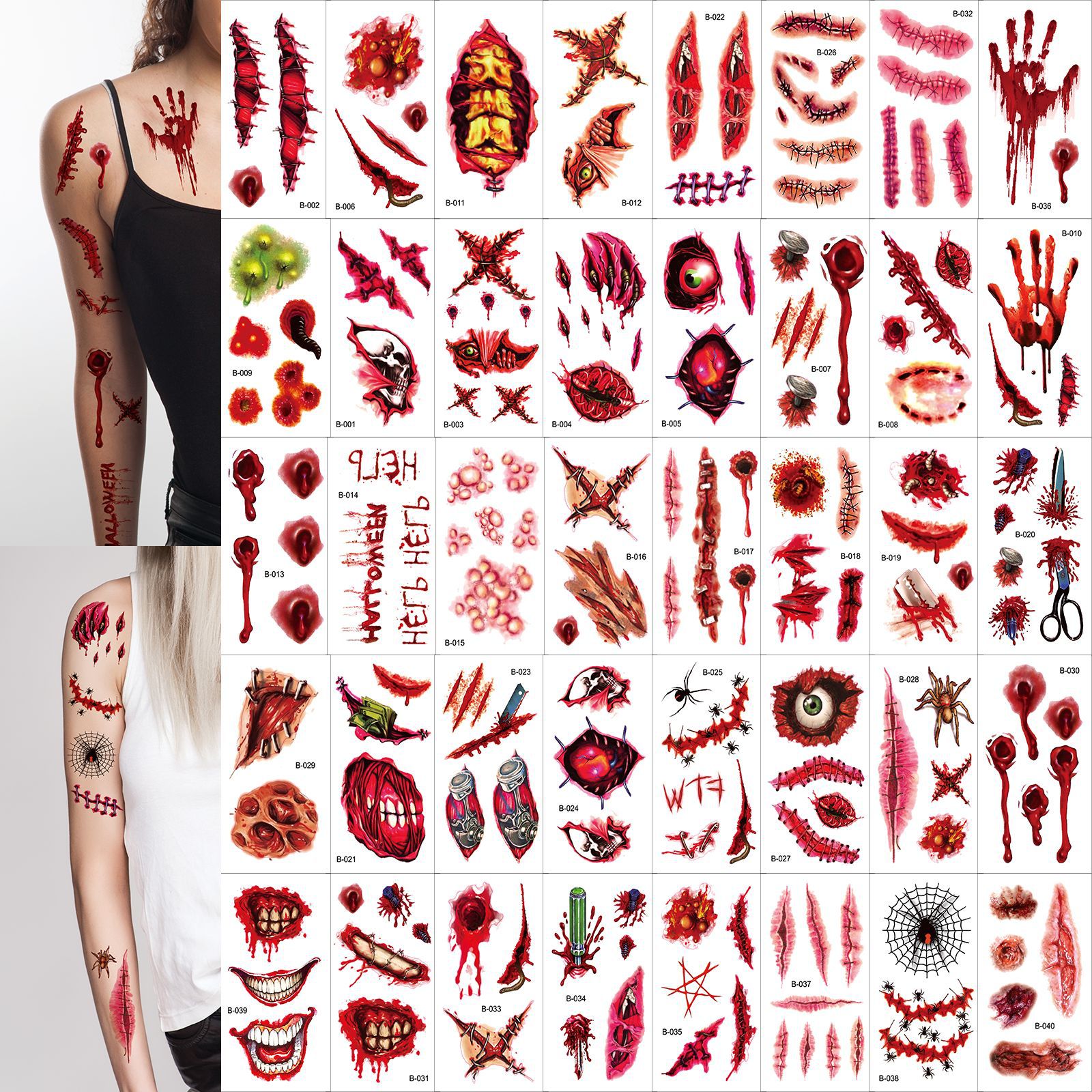 Hot sale new Halloween horror scar stickers tattoo stickers funny scar mouth makeup waterproof tattoo stickers