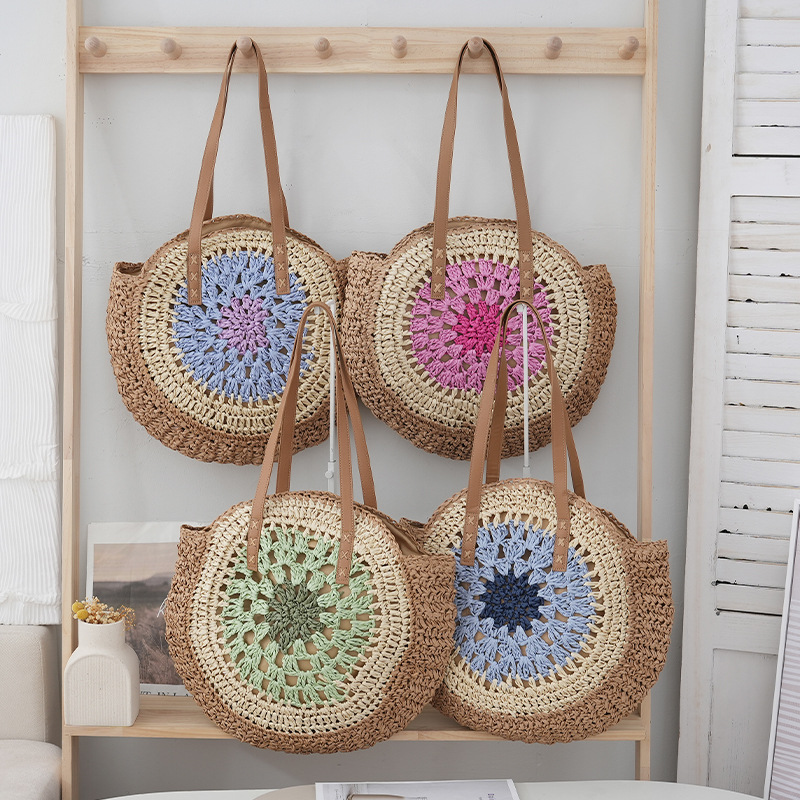 Women's Bags New Simple Round Shoulder Bag Ethnic Woven Bag Summer Fashion Beach Bag Holiday Women's Bag Straw Bag