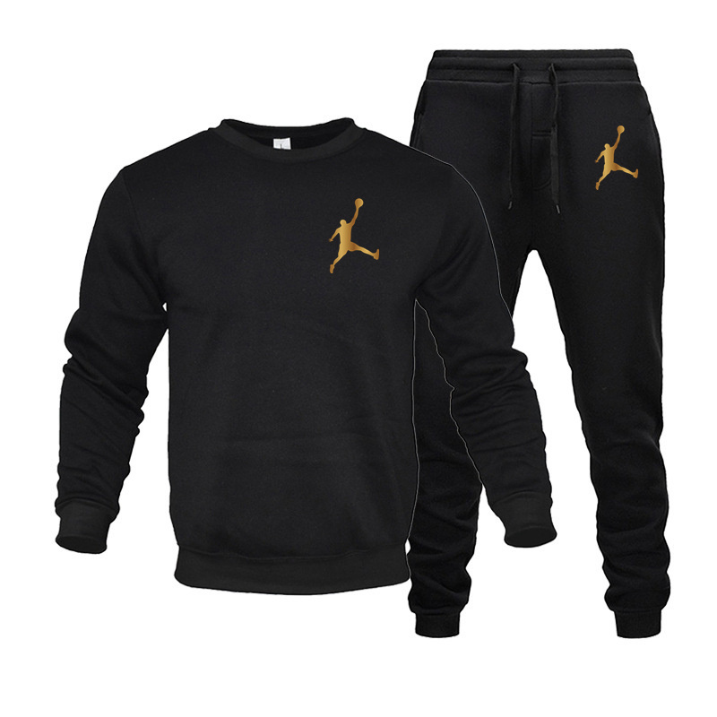 2023 New Brand Printed Sportswear Men's 2-Piece Loose Round Neck Sweatshirt+2-Piece Pants Hoodie Jogging Set