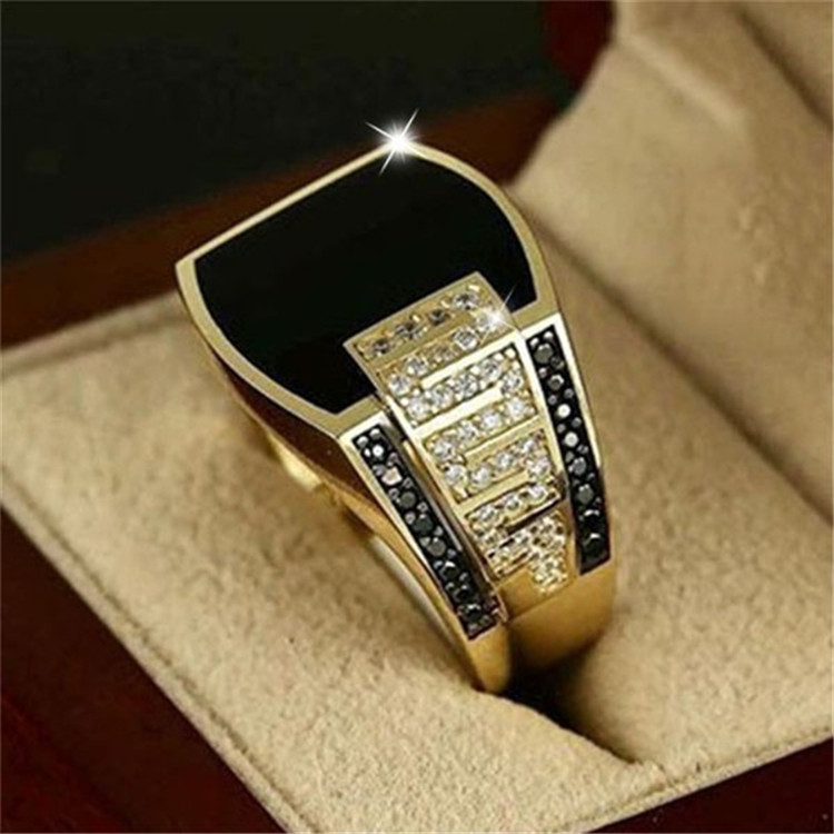 Longrui hot-selling jewelry new gold wide-faced black diamond men's ring fashion hip-hop full diamond ring
