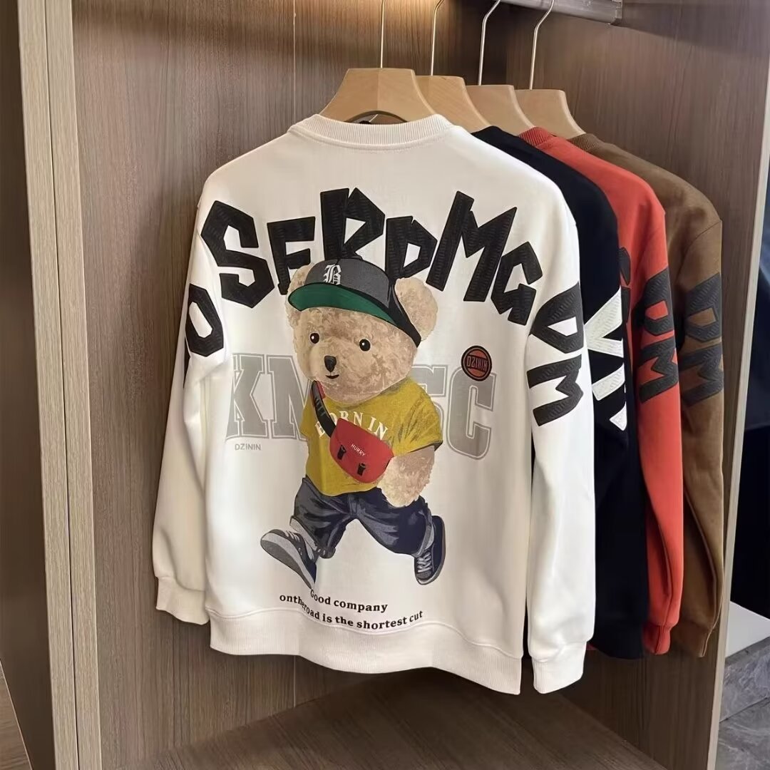 Men's Clothing Trendy Brand Sweatshirt 2025 Autumn New Bear Round Neck Long Sleeved Printed Jacket Couple Style High End Bottoming Shirt For Men